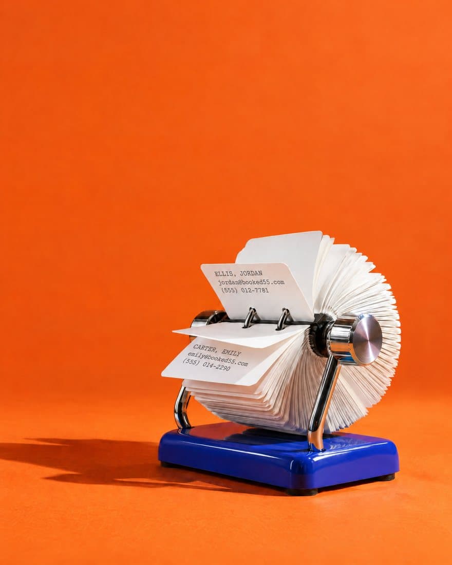 A Rolodex of contact cards