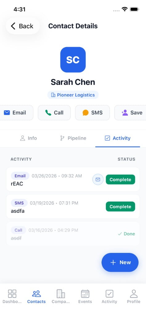 Contact detail with activity